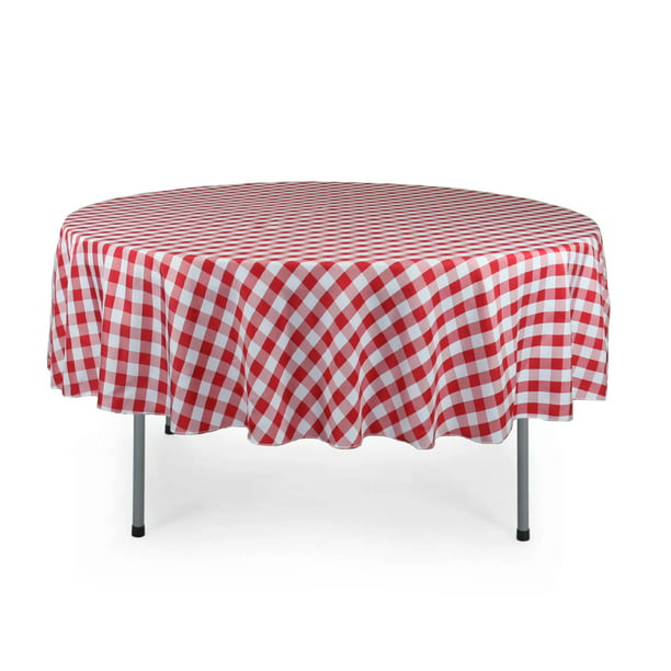 Round Polyester Gingham Checkered Seamless Picnic Tablecloth Party 90 inch